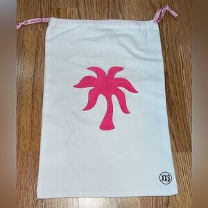 PINK PALM PUFF drawstring embroidered white pink cinch sak bag NWOT